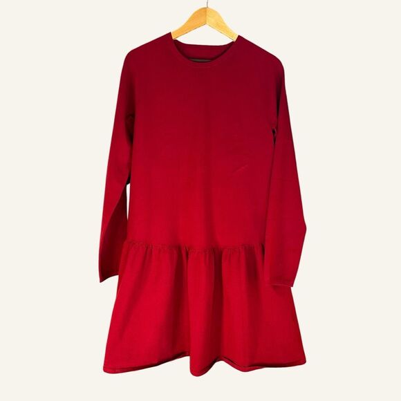 Max Mara Red Knitted Drop Waist Long Sleeves Dress Sz L Basic Luxury - Picture 1 of 9